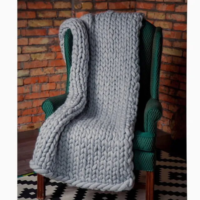 New Adult Hand Knitted Wool Blanket Chunky Blanket Cozy Wool