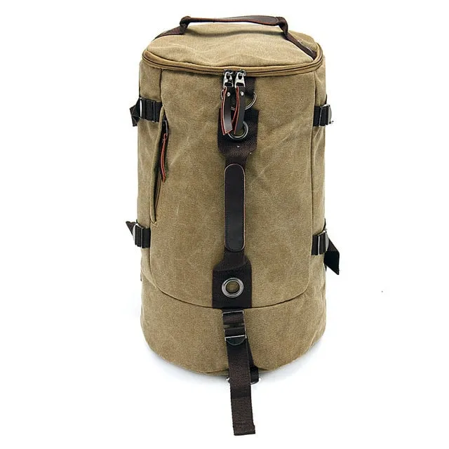 New Mens Vintage Novelty Brown Canvas Duffel Backpack Camping Gym Shoulder Bag Luggage Hand Bag