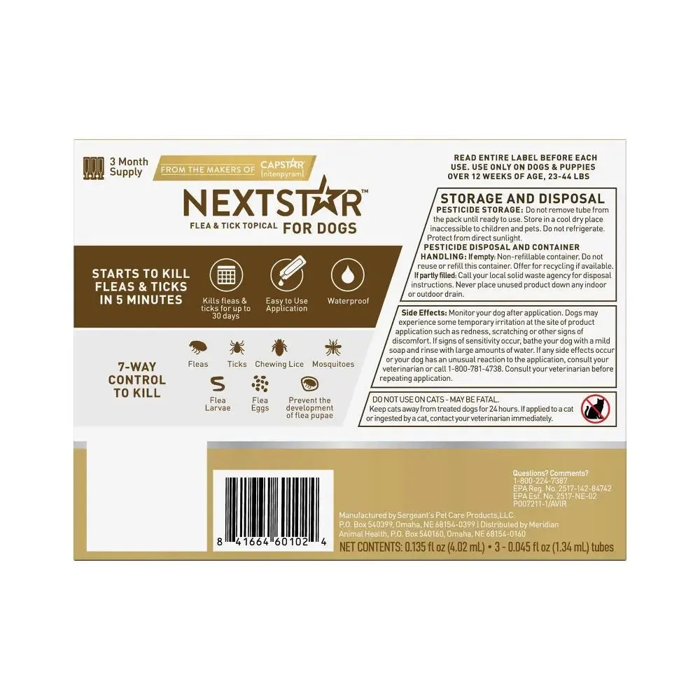 NextStar Flea & Tick Topical Treatment for Medium Dogs - 23 to 44lbs - 3ct