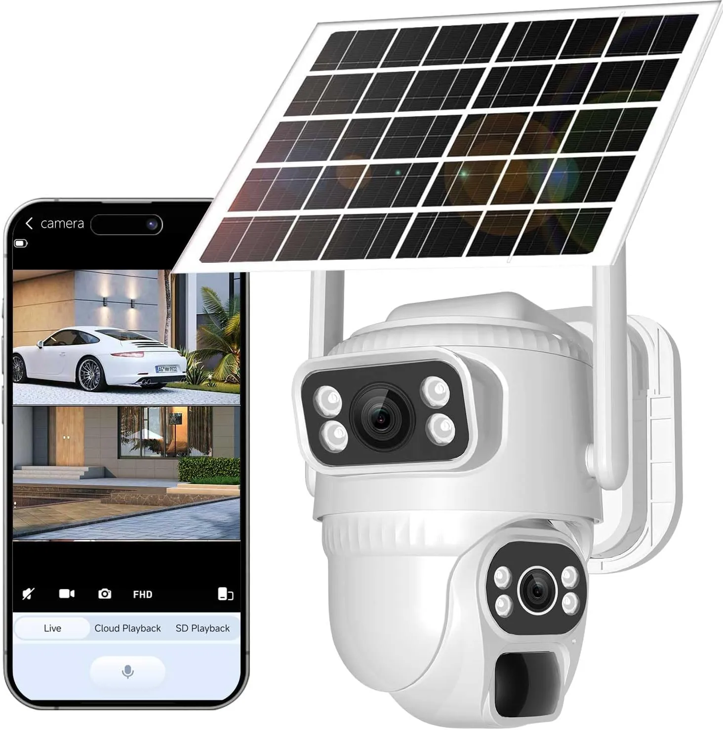 No WiFi Security Camera, 4G LTE Cellular Security Camera, 2K Solar Cellular Cam HD Dual Lens 360 Pan Tilt, Color Night Vision, PIR Motion Detection, IP66 Waterproof with Pre-Installed SIM (SHUANMU)