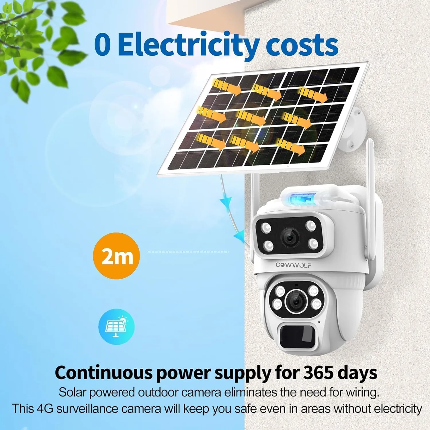No WiFi Security Camera, 4G LTE Cellular Security Camera, 2K Solar Cellular Cam HD Dual Lens 360 Pan Tilt, Color Night Vision, PIR Motion Detection, IP66 Waterproof with Pre-Installed SIM (SHUANMU)