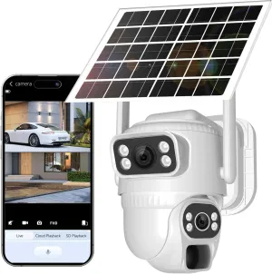 No WiFi Security Camera, 4G LTE Cellular Security Camera, 2K Solar Cellular Cam HD Dual Lens 360 Pan Tilt, Color Night Vision, PIR Motion Detection, IP66 Waterproof with Pre-Installed SIM (SHUANMU)