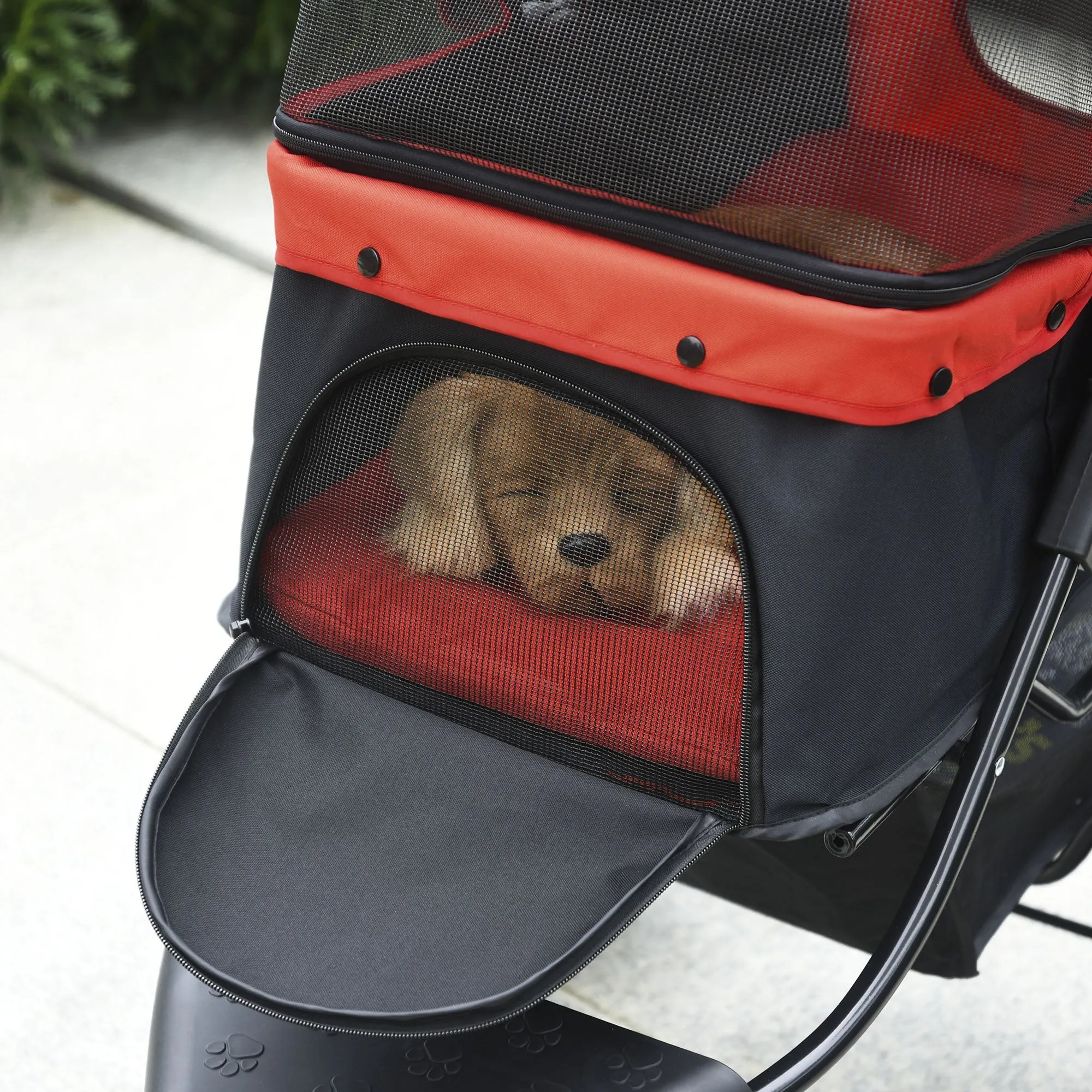 Oxford Cloth 3-Wheel Pet Stroller Red/Black