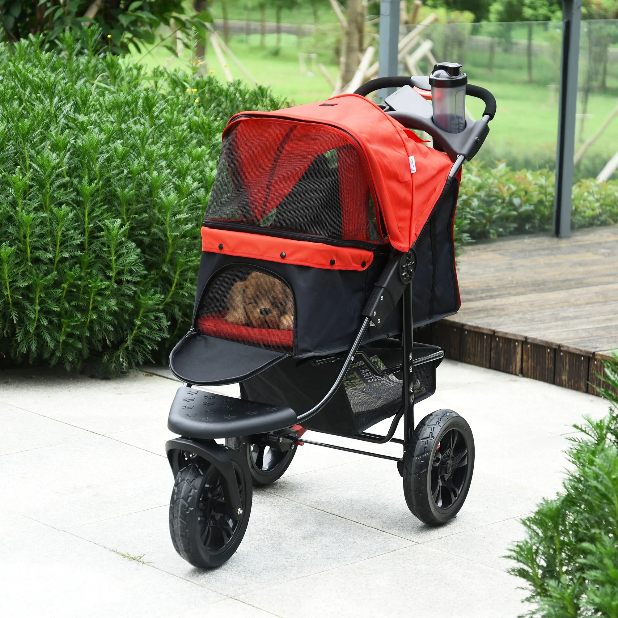 Oxford Cloth 3-Wheel Pet Stroller Red/Black
