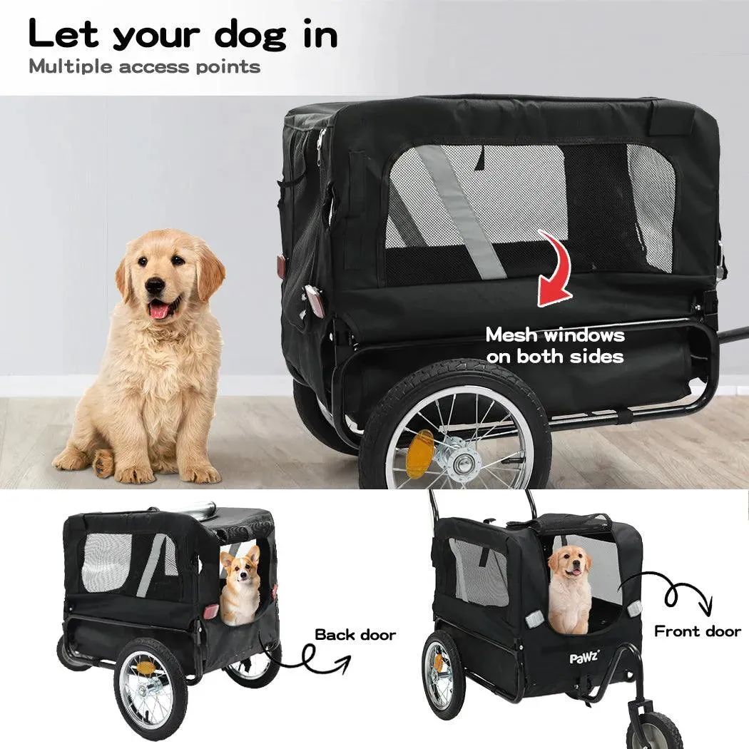 PaWz Pet Stroller Bike Trailer Stroller Foldable Pet Trailer 2-IN-1 Outdoor With Sunroof