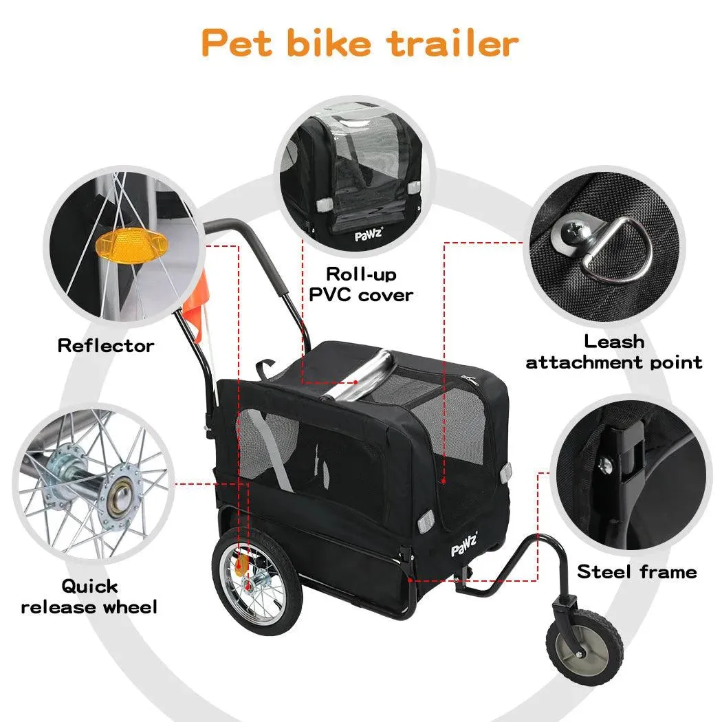PaWz Pet Stroller Bike Trailer Stroller Foldable Pet Trailer 2-IN-1 Outdoor With Sunroof