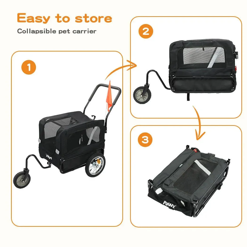 PaWz Pet Stroller Bike Trailer Stroller Foldable Pet Trailer 2-IN-1 Outdoor With Sunroof