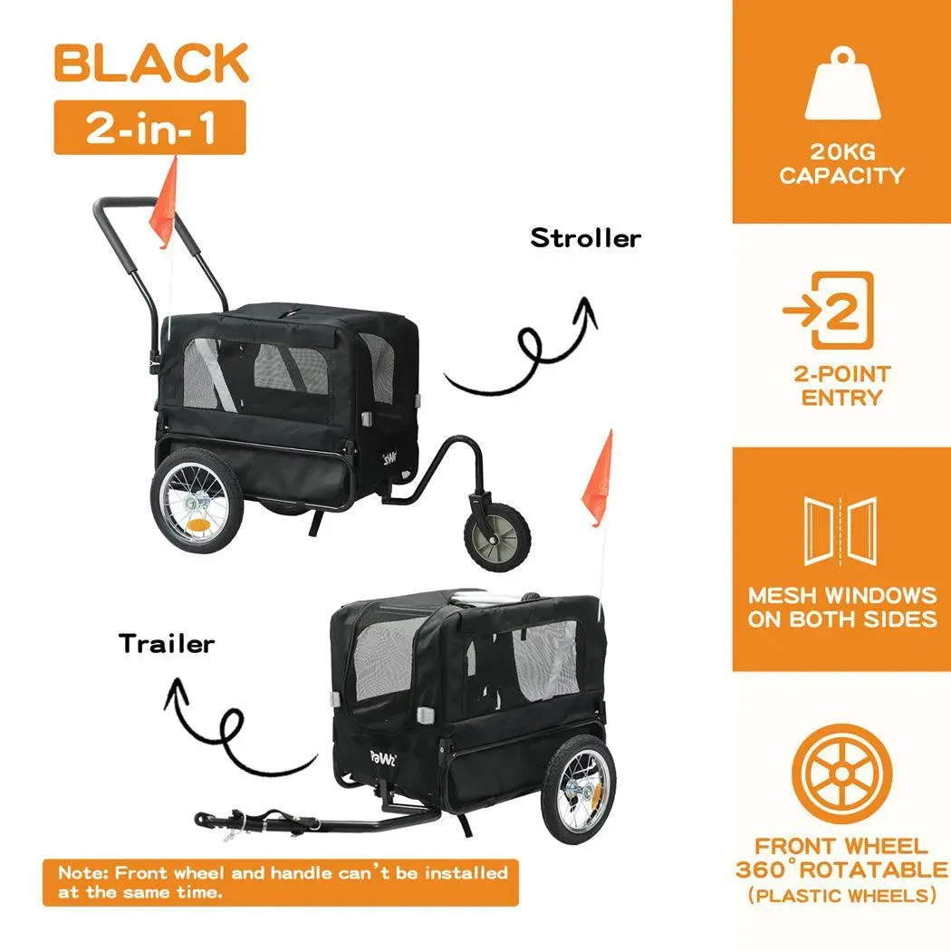 PaWz Pet Stroller Bike Trailer Stroller Foldable Pet Trailer 2-IN-1 Outdoor With Sunroof