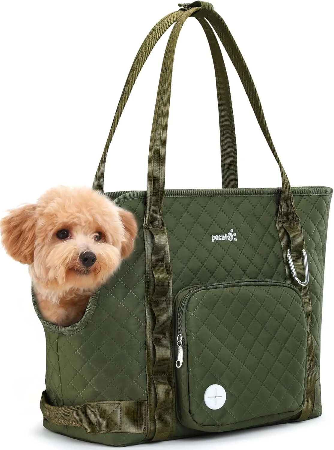 Pecute Dog Purse Carrier, Dog Carrier with Pockets for Small Dogs, Fits Dogs 5.5 lbs to 11 lbs, Lightweight Dog and Puppies Tote Bag Carrier, Outing, Travel, Vet, Green