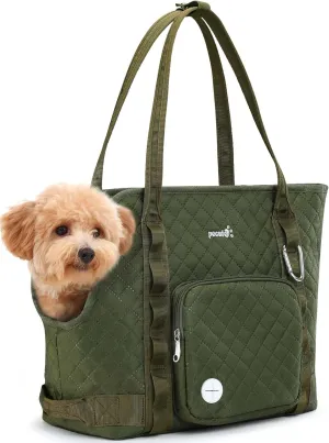 Pecute Dog Purse Carrier, Dog Carrier with Pockets for Small Dogs, Fits Dogs 5.5 lbs to 11 lbs, Lightweight Dog and Puppies Tote Bag Carrier, Outing, Travel, Vet, Green