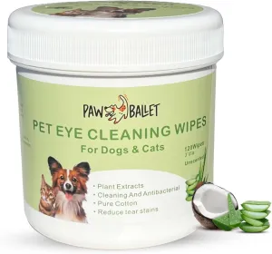 Pet Eye Wipes for Cats & Dogs - Gently Removes Tear Stains, Debris, Discharge, Eye Boogers & Mucus Secretions - Eyelid Cleansing Wipes with Witch Hazel, Coconut Oil & Aloe Vera - 120 Pack
