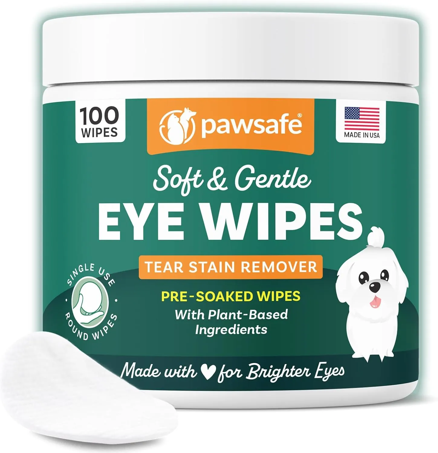 Pet Eye Wipes, Natural Tear Stain Remover for Dogs and Cats, 100 Pre-Soaked Eye Cleaner Wipes, Plant-Based for Gentle Cleaning, Brightens & Removes Dirt on Eyes, Ears and Face