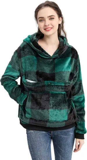 Pet Pouch Hoodie - Cat Dog Holder Sweatshirt Large Pocket Carrier Pullover Tops for Women (Green, Large)