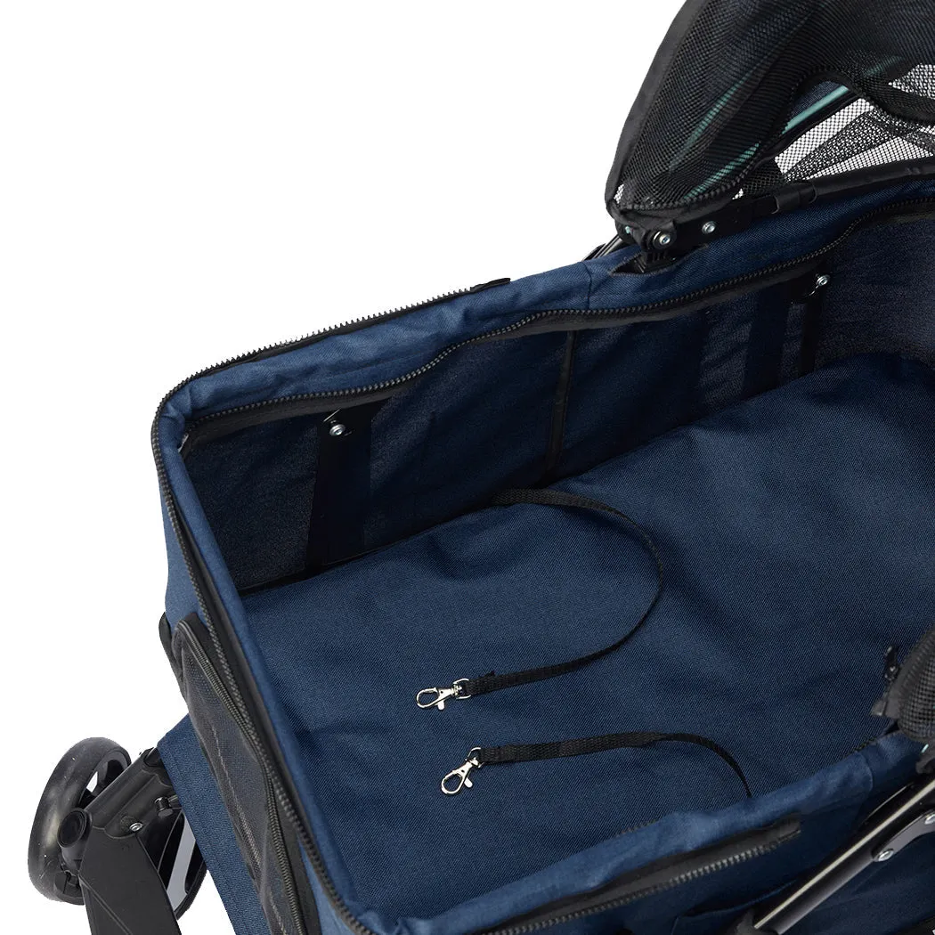 Pet Stroller Dog Cat Pram Foldable Carrier 4 Wheels Large Travel Pushchair - Blue