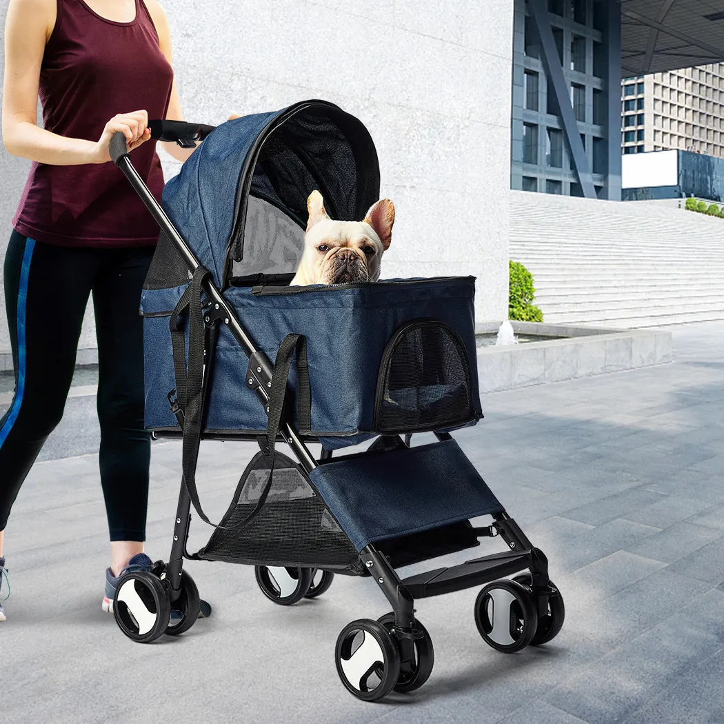 Pet Stroller Dog Cat Pram Foldable Carrier 4 Wheels Large Travel Pushchair - Blue