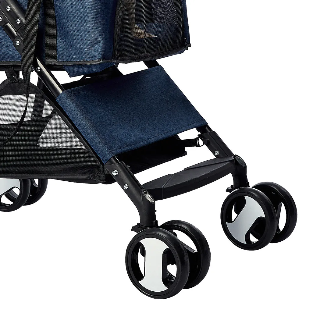Pet Stroller Dog Cat Pram Foldable Carrier 4 Wheels Large Travel Pushchair - Blue