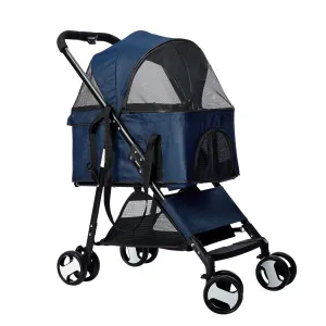 Pet Stroller Dog Cat Pram Foldable Carrier 4 Wheels Large Travel Pushchair - Blue