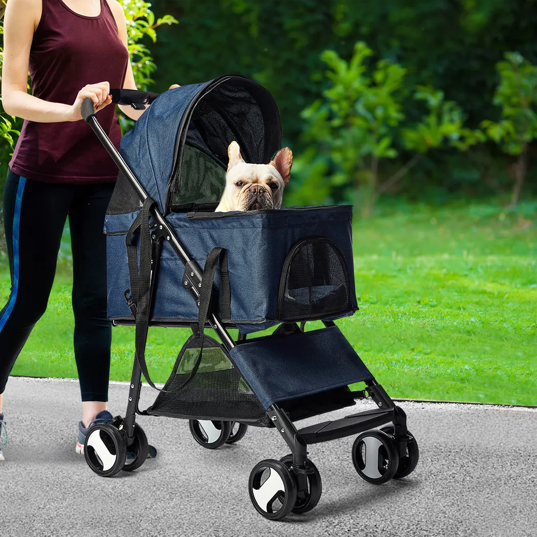 Pet Stroller Dog Cat Pram Foldable Carrier 4 Wheels Large Travel Pushchair - Blue