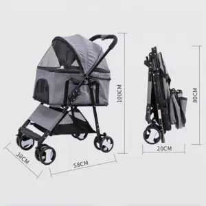 Pet Stroller Dog Stroller 3 in 1 Collapsible Dog Stroller 4 Wheel Travel Dog Stroller with Removable Back Frame (Pink)