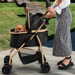 Pet Stroller for Small Medium Dogs Cats with Detachable Carrier  Zipperless Entry, Easy Fold with Removable Liner, Storage Basket   Cup Holder, Black