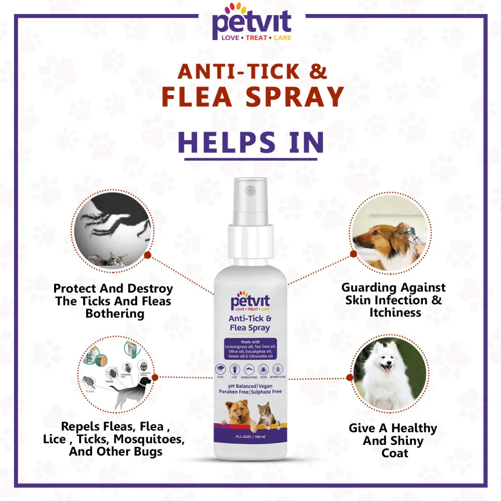 Petvit Anti Tick & Flea Spray for Dogs and Cats