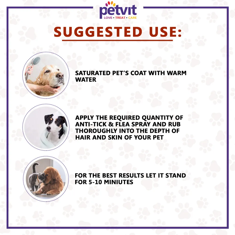 Petvit Anti Tick & Flea Spray for Dogs and Cats