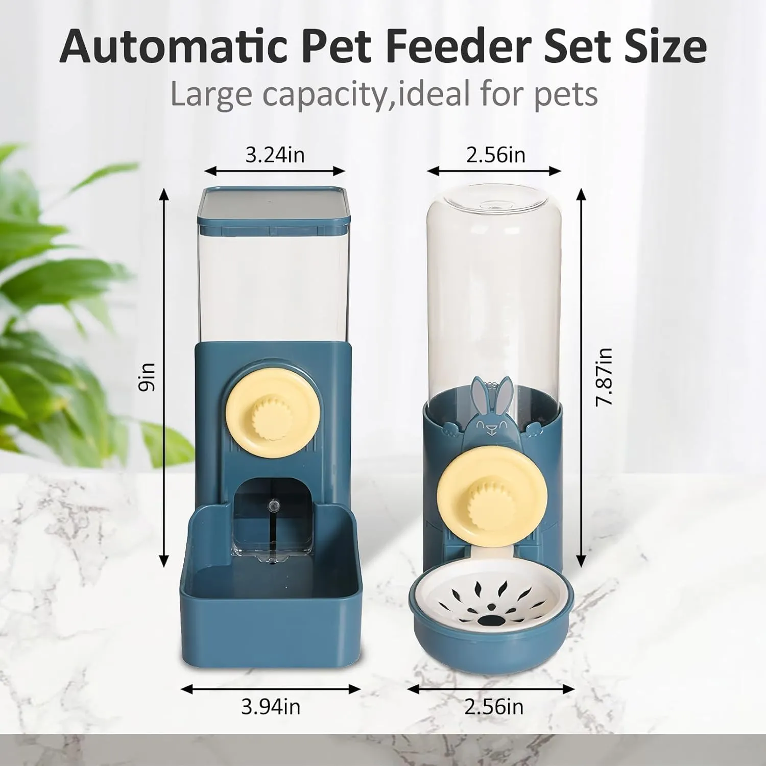 PINVNBY Hanging Automatic Food Water Dispenser, Rabbit Feeders for Cages, Automatic Pet Feeder for Rabbit Chinchilla Hedgehog Guinea PigNavy Blue