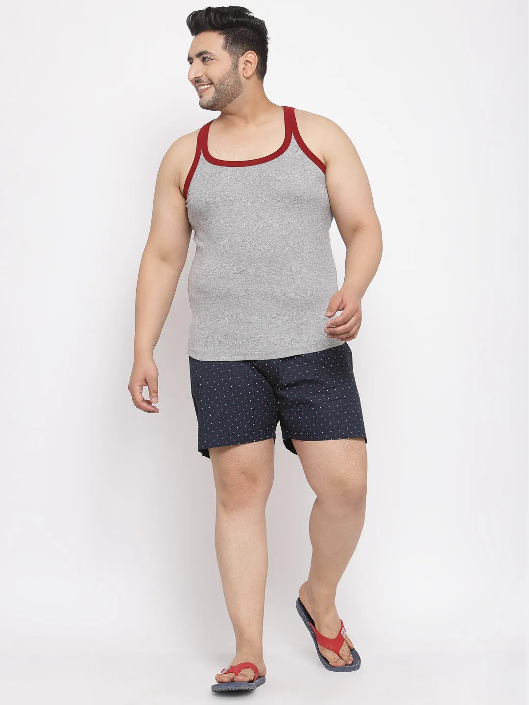 plusS Men Plus Size Grey  Maroon Solid Innerwear Vest