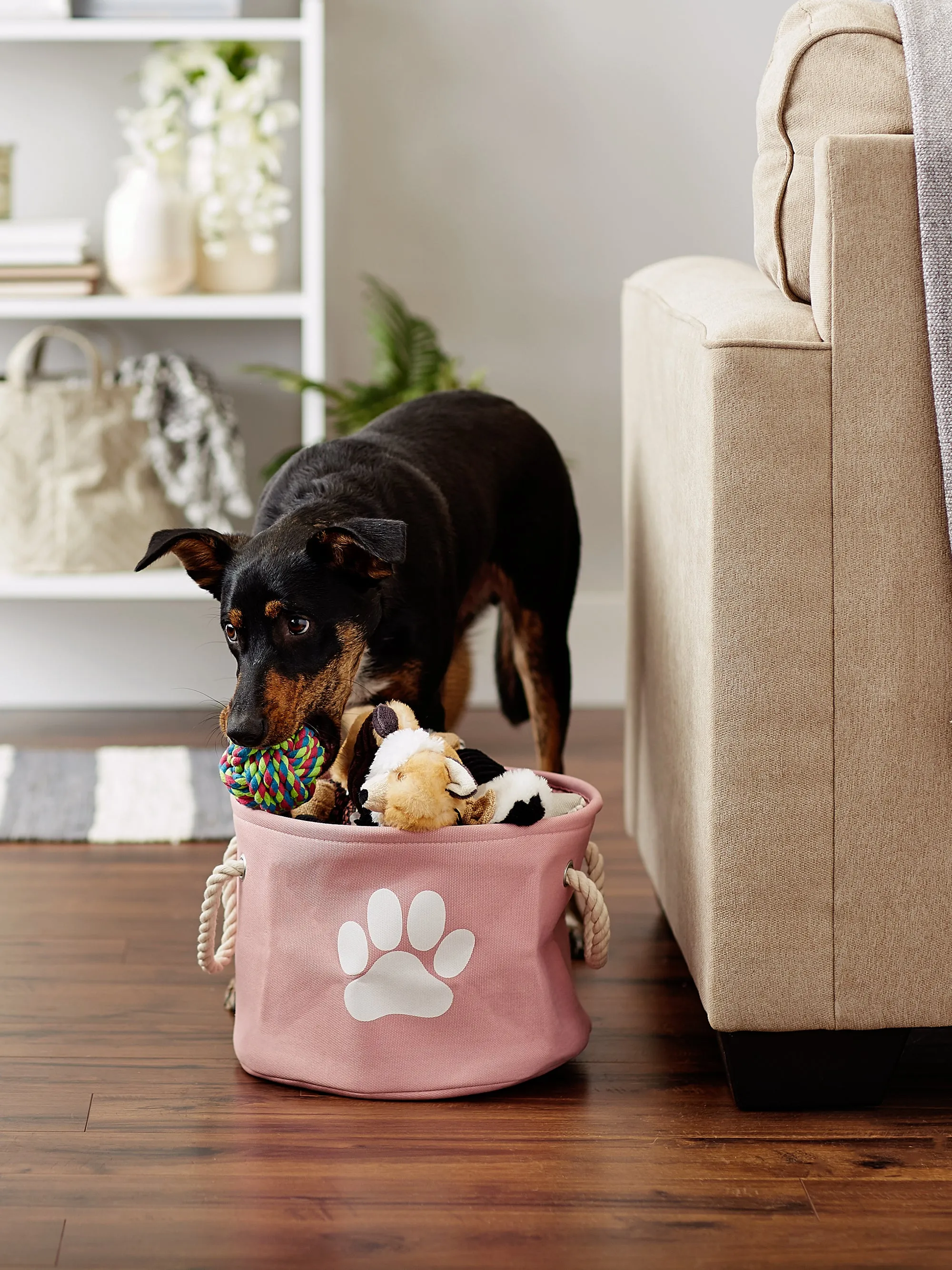 Polyester Pet Bin Paw Rose Round Small 9X12X12