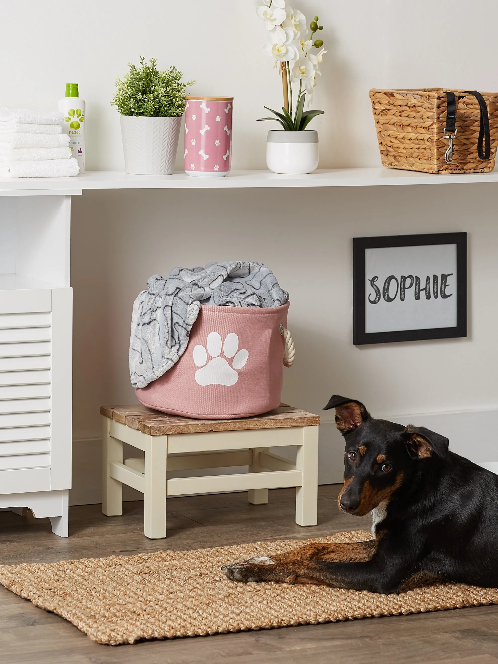Polyester Pet Bin Paw Rose Round Small 9X12X12