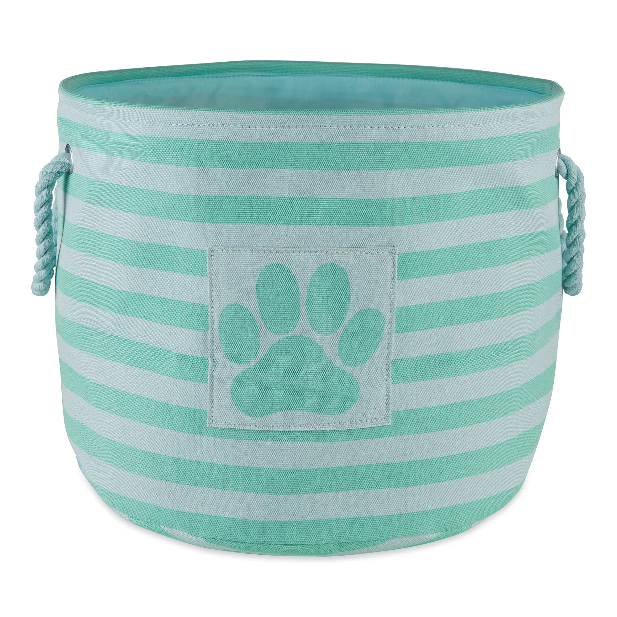 Polyester Pet Bin Stripe With Paw Patch Aqua Round Small 9X12X12