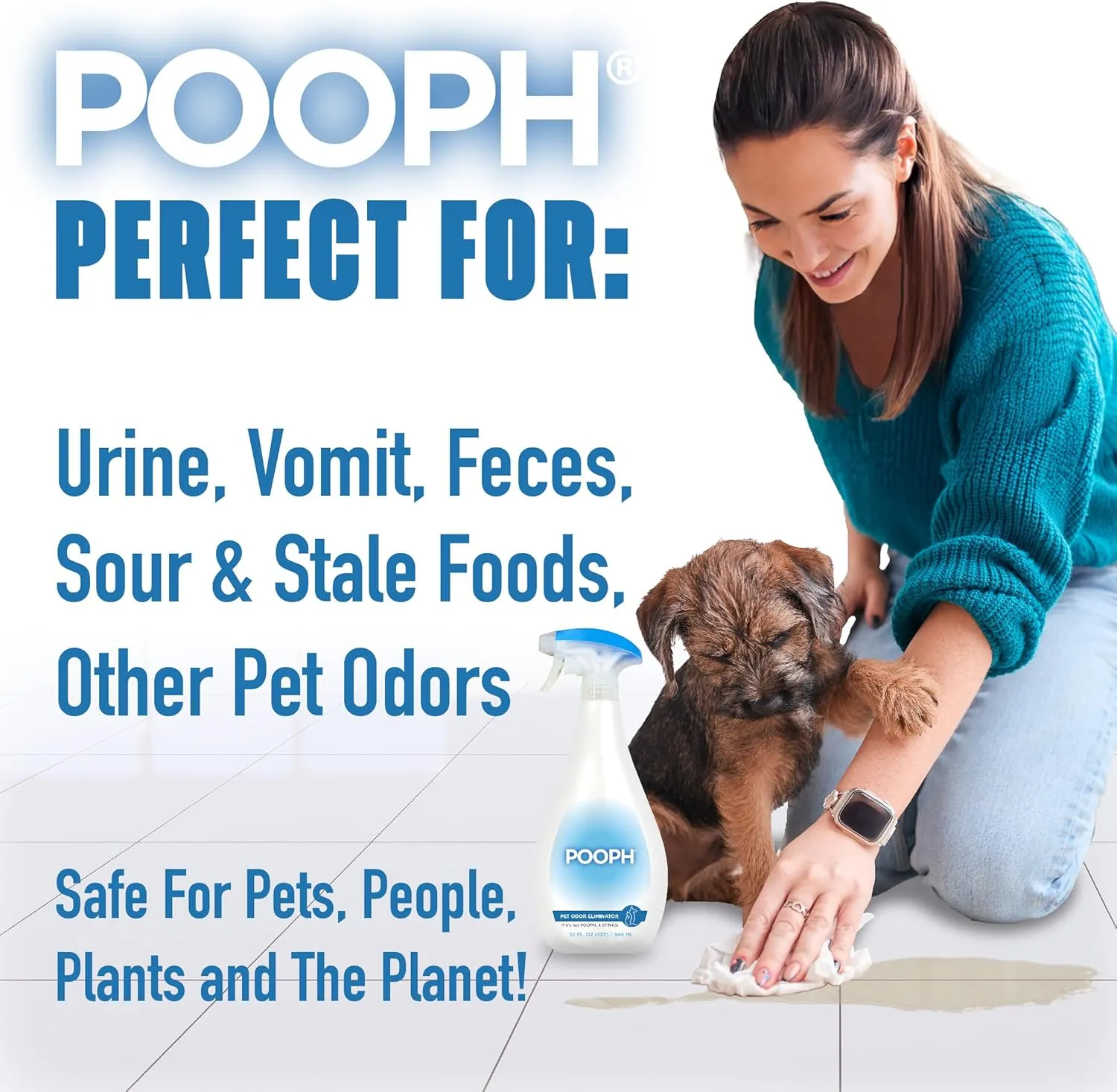 POOPH Pet Odor Eliminator Spray - Patented NO Fragrance NO Harsh Chemicals Organic Odor Eliminator Works On-Contact Home, Auto, Upholstery, and more Fast Easy Safe for Pets, People and the Planet!