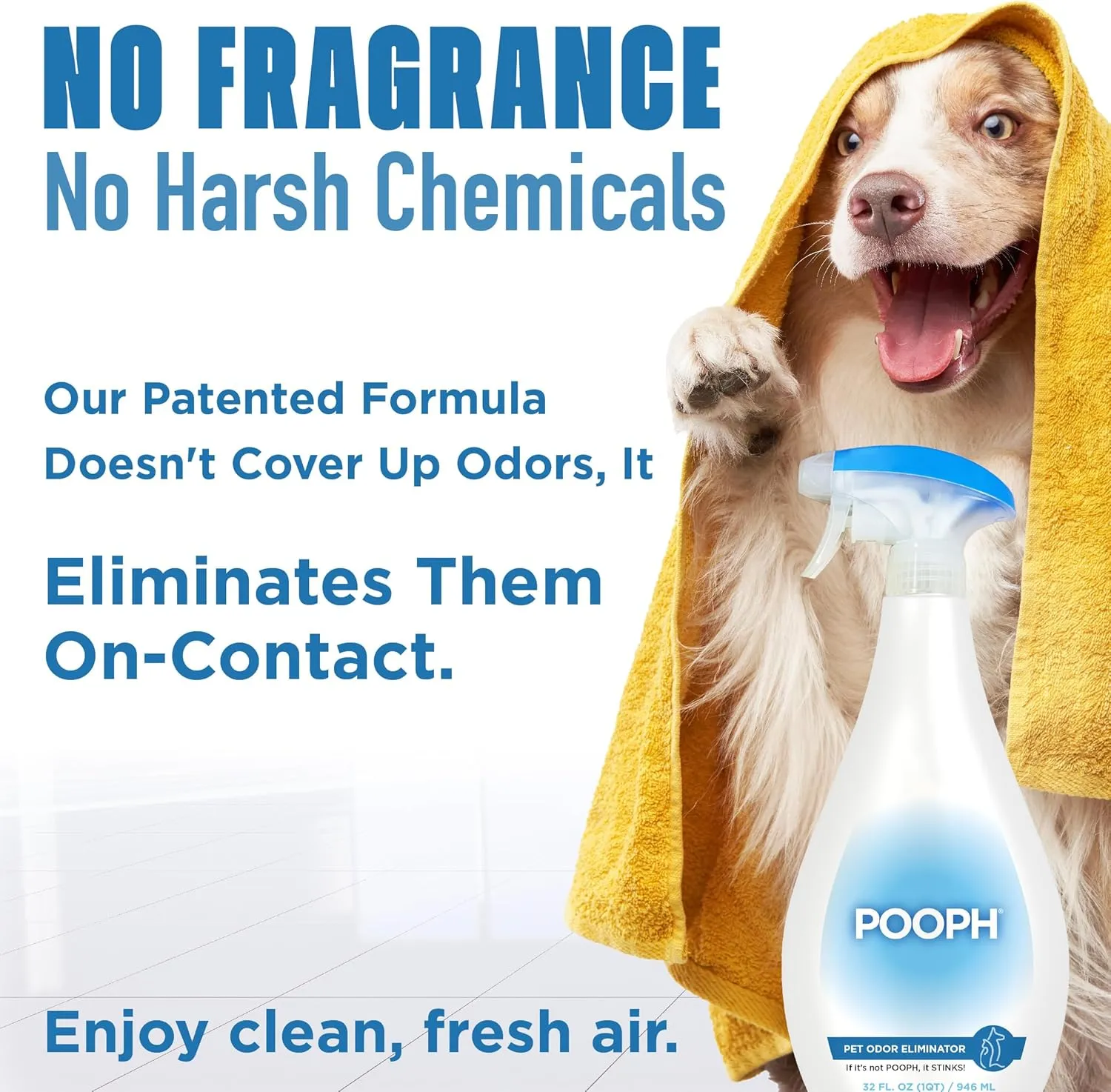 POOPH Pet Odor Eliminator Spray - Patented NO Fragrance NO Harsh Chemicals Organic Odor Eliminator Works On-Contact Home, Auto, Upholstery, and more Fast Easy Safe for Pets, People and the Planet!