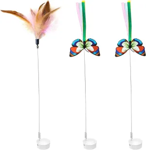 Potaroma Cat Toys 3in1 Automatic Interactive Kitten Toy, Fluttering Butterfly, Moving Feather, Track Balls, Dual Power Supplies, Butterfly and Feather Replacements