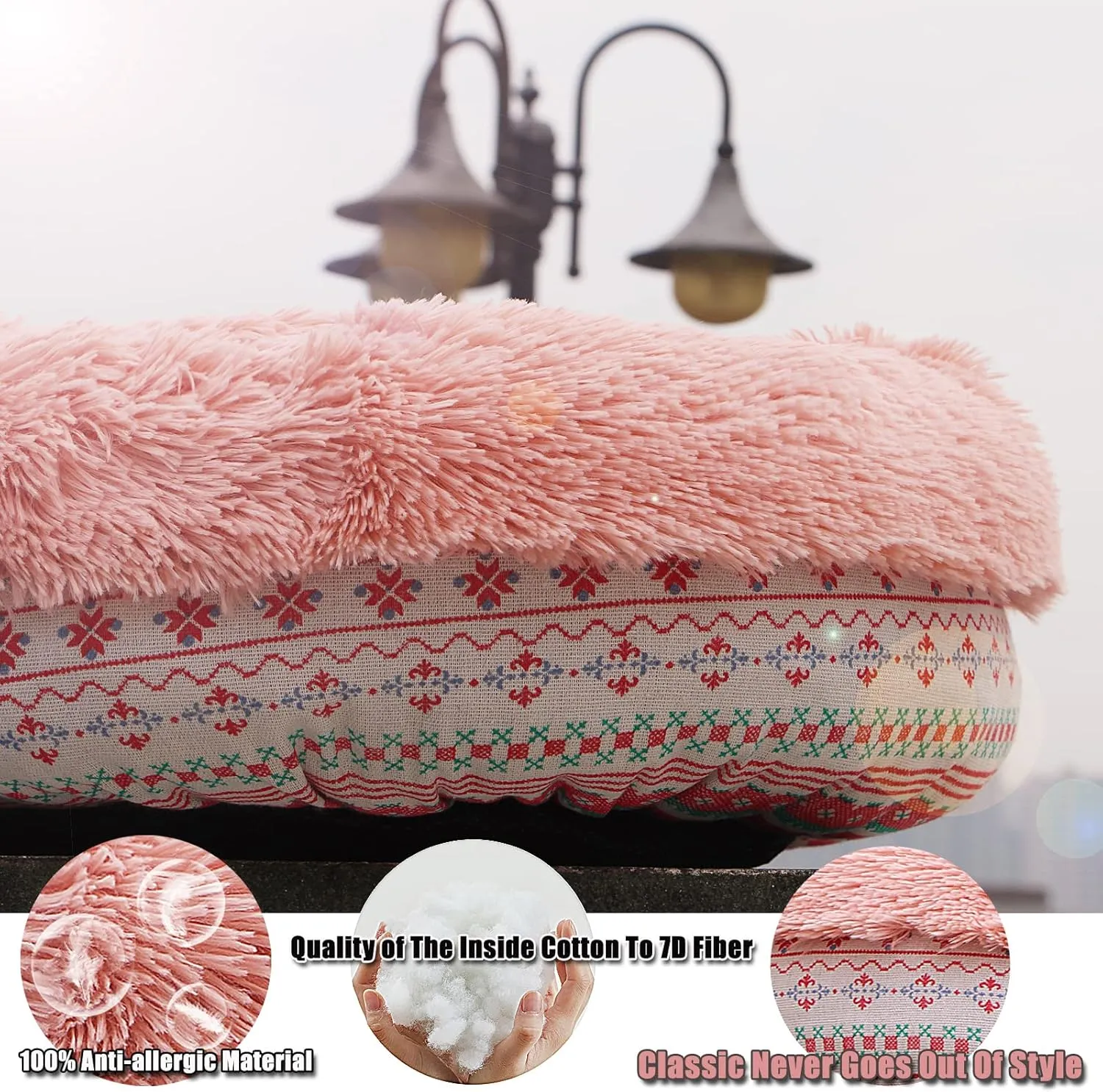 Puppy Beds for Small Dogs Washable19 Inches Pink Bohemian Style Deep Sleep Calming Pink Cute Dog Bed for Girls Fits up to 10 lbs Machine Washable