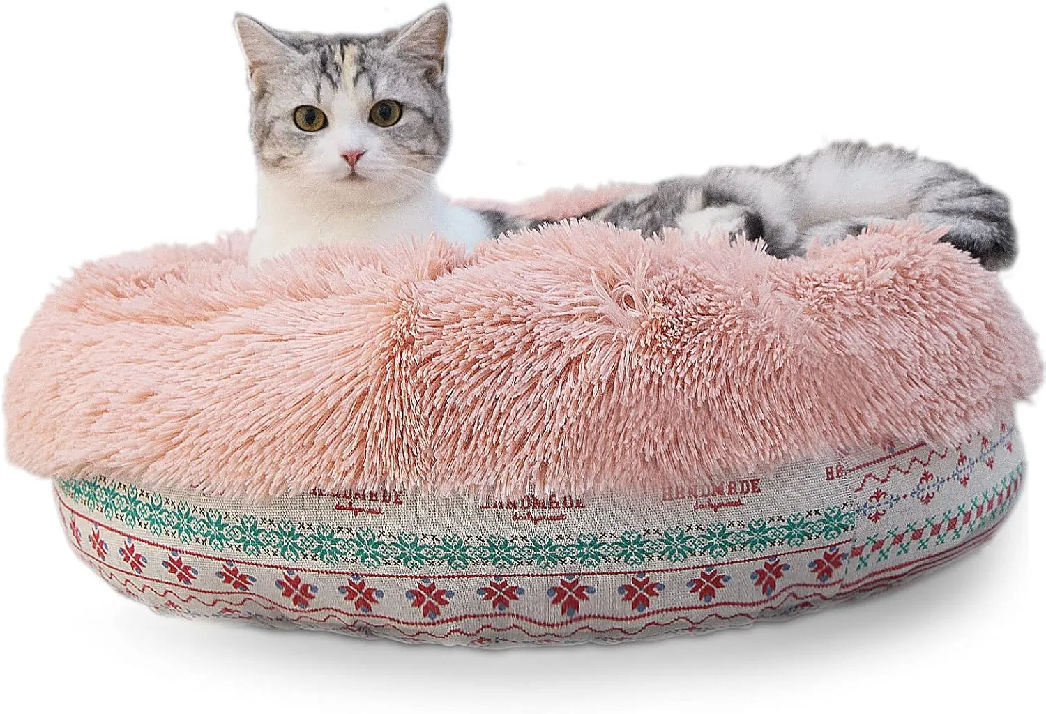 Puppy Beds for Small Dogs Washable19 Inches Pink Bohemian Style Deep Sleep Calming Pink Cute Dog Bed for Girls Fits up to 10 lbs Machine Washable