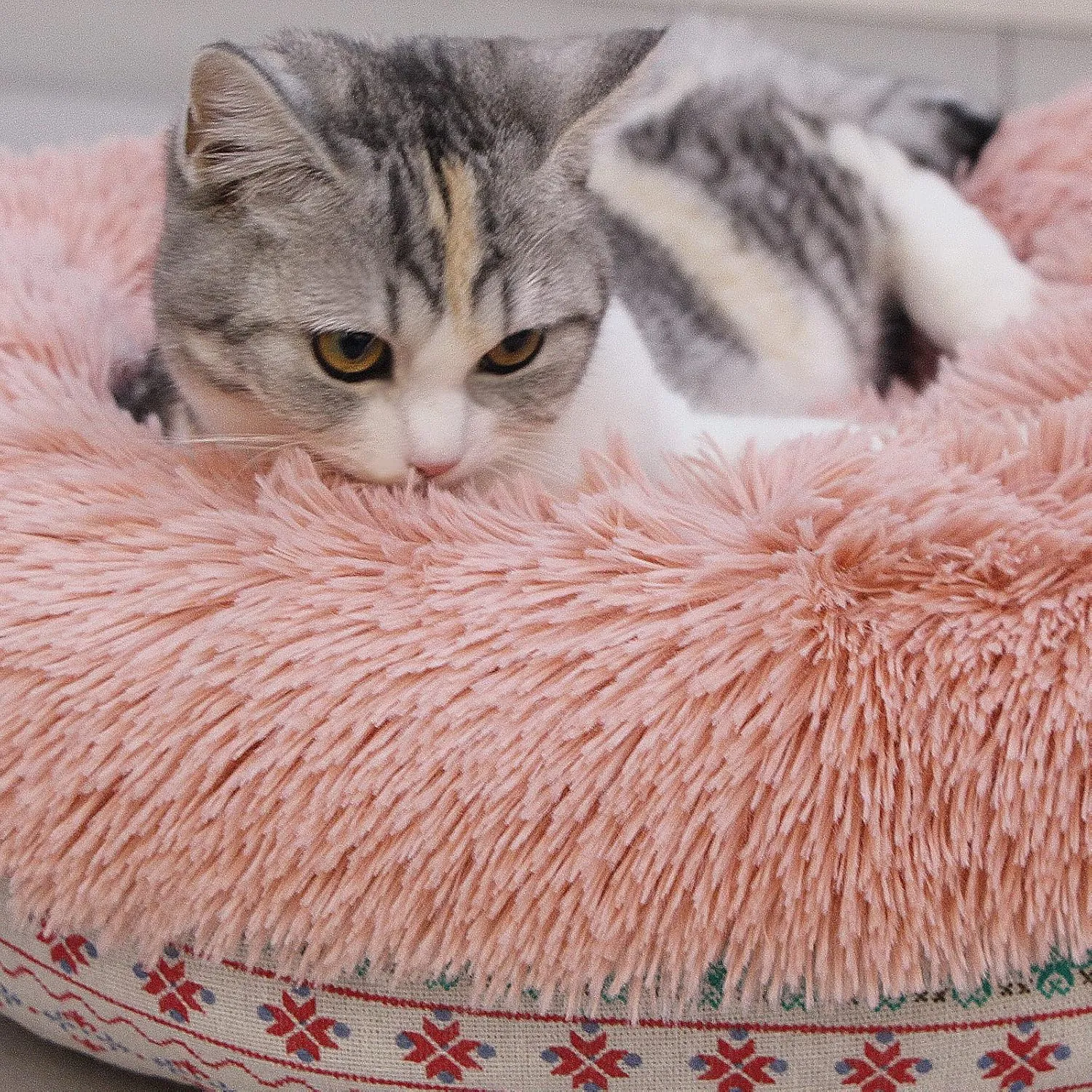Puppy Beds for Small Dogs Washable19 Inches Pink Bohemian Style Deep Sleep Calming Pink Cute Dog Bed for Girls Fits up to 10 lbs Machine Washable