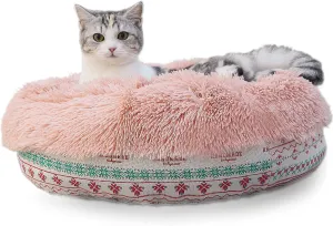 Puppy Beds for Small Dogs Washable19 Inches Pink Bohemian Style Deep Sleep Calming Pink Cute Dog Bed for Girls Fits up to 10 lbs Machine Washable