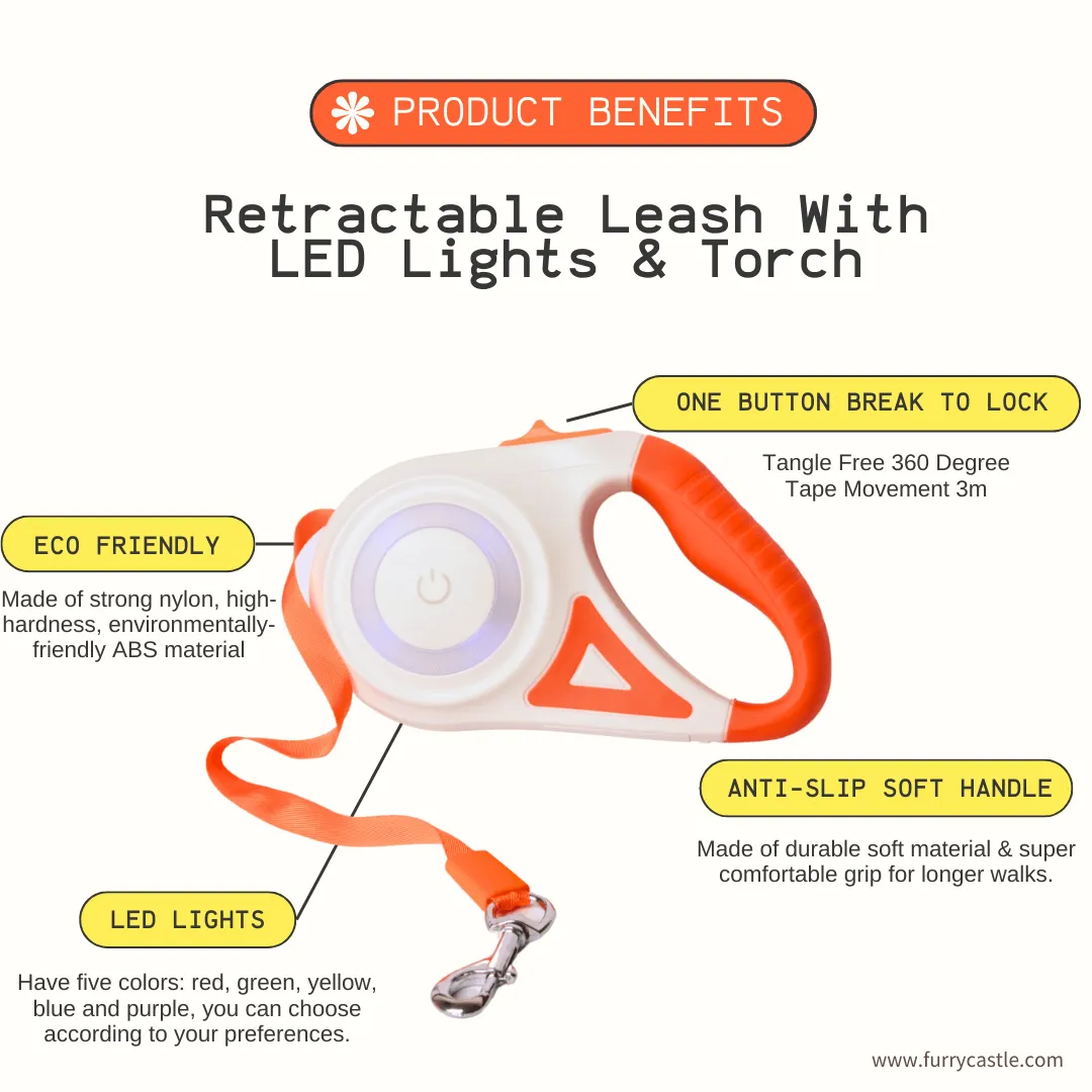 Retractable Leash With LED Lights & Torch