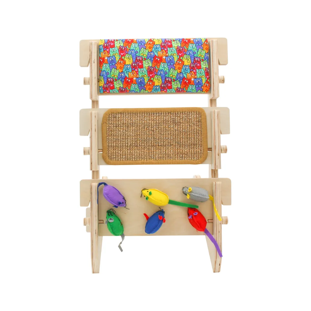 ScratchLadder: Colorful Cats Catnip Cushion, Sisal Carpet, Felt Mice