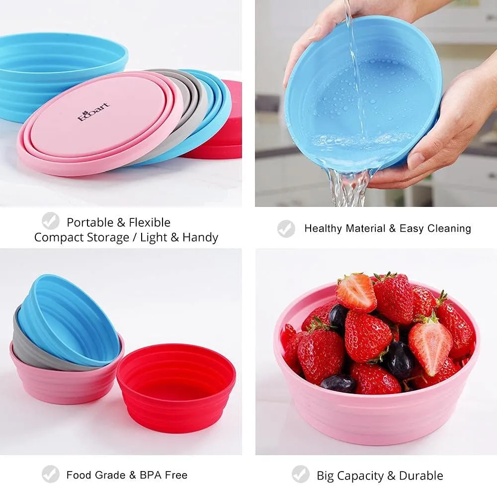Silicone Expandable Collapsible Bowl for Travel Camping Hiking (Blue(L))
