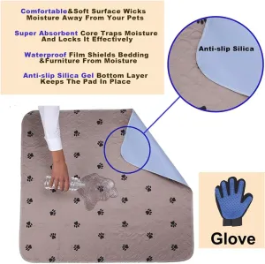 SincoPet Washable Dog Pee Pads with Puppy Grooming Gloves,Puppy Pads,Reusable Pet Training Pads,Large Dog Pee Pad,Waterproof Pet Pads for Dog Bed Mat,Super Absorbing Whelping Pads