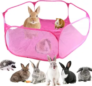 Small Animal Cage Tent Breathable & Transparent Pet Playpen Pop Open Outdoor/Indoor Exercise Fence, Portable Yard Fence for Guinea Pig, Rabbits, Hamster, Chinchillas and Hedgehogs (Low barriers)