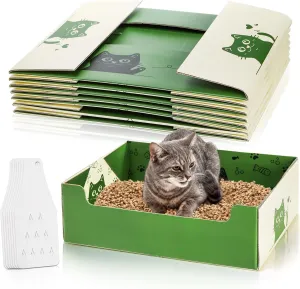 SOUJOY 8 Pcs Disposable Litter Boxes for Cats, Travel Litter Box with Scoop, Double Layer Waterproof Litter Tray for Cats Small Pets, 14.8 x 11.6 x 4.7inch