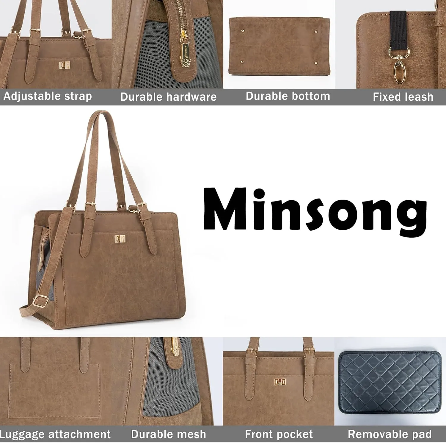 Stylish Pet Carrier Purse Leather Bag for Small Dogs Cats Puppy,Airline Approved Soft-Sided Carriers (Vintage Brown)