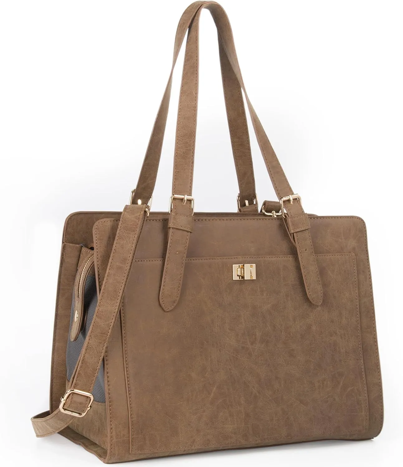 Stylish Pet Carrier Purse Leather Bag for Small Dogs Cats Puppy,Airline Approved Soft-Sided Carriers (Vintage Brown)