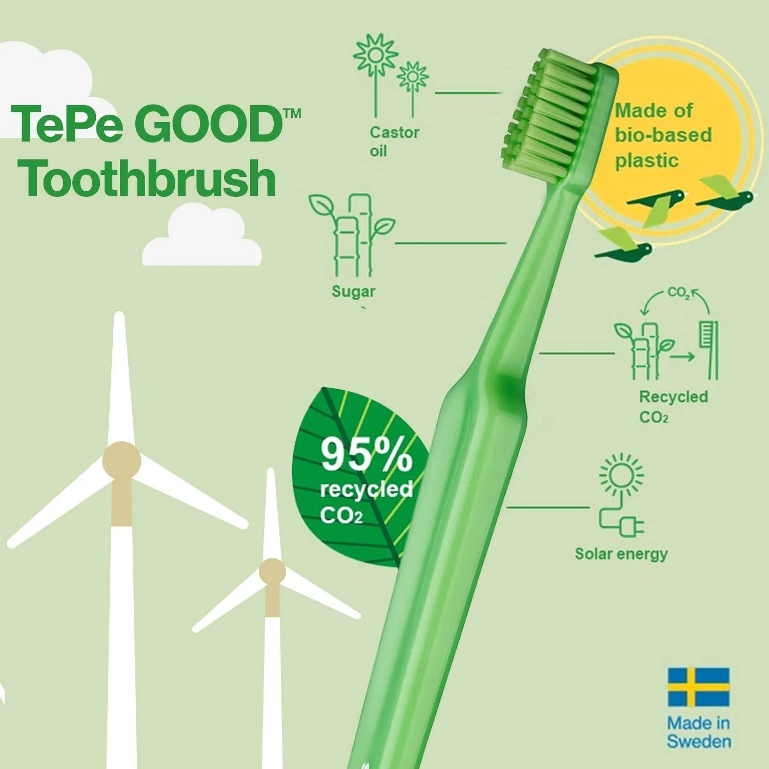 TEPE Good, Soft Toothbrush, Natural Toothbrush, Eco Toothbrush with Soft Bristles for Adults and Teens, Compact, 1 Pack