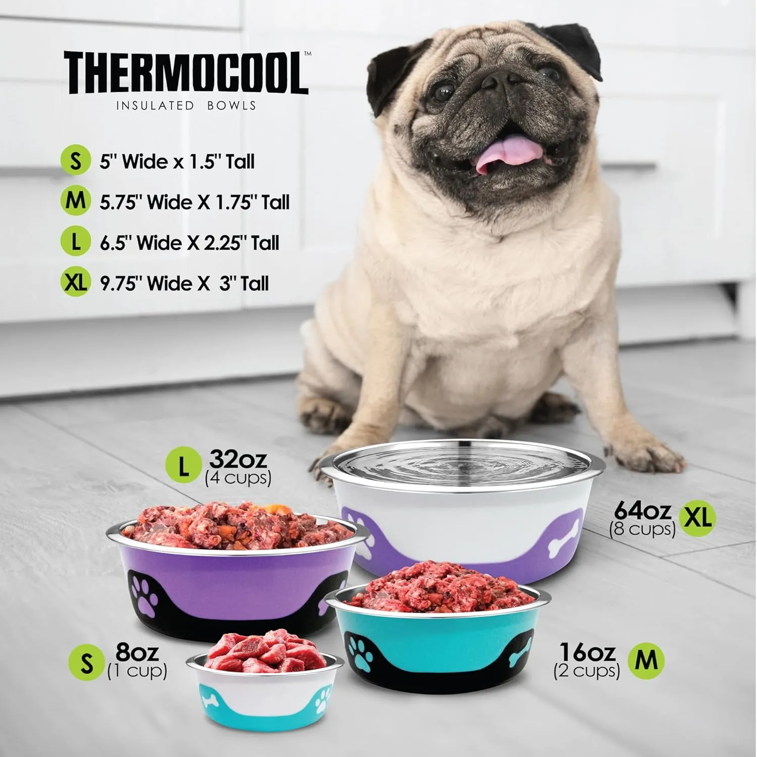 Thermocool Stainless Steel Dog Bowls, Non Slip, No Spill Insulated Dog Bowl, Keeps Food Warm & Water Cold for Dogs, Dishwasher Safe (Light Purple, Small 8 Oz)