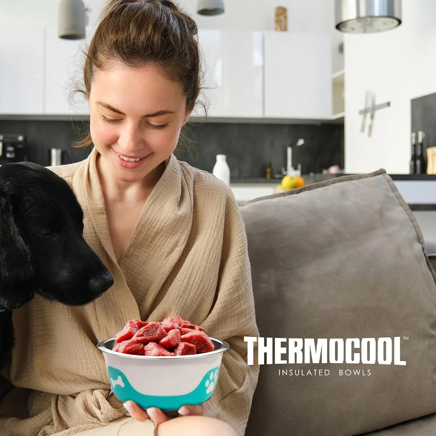 Thermocool Stainless Steel Dog Bowls, Non Slip, No Spill Insulated Dog Bowl, Keeps Food Warm & Water Cold for Dogs, Dishwasher Safe (Light Purple, Small 8 Oz)