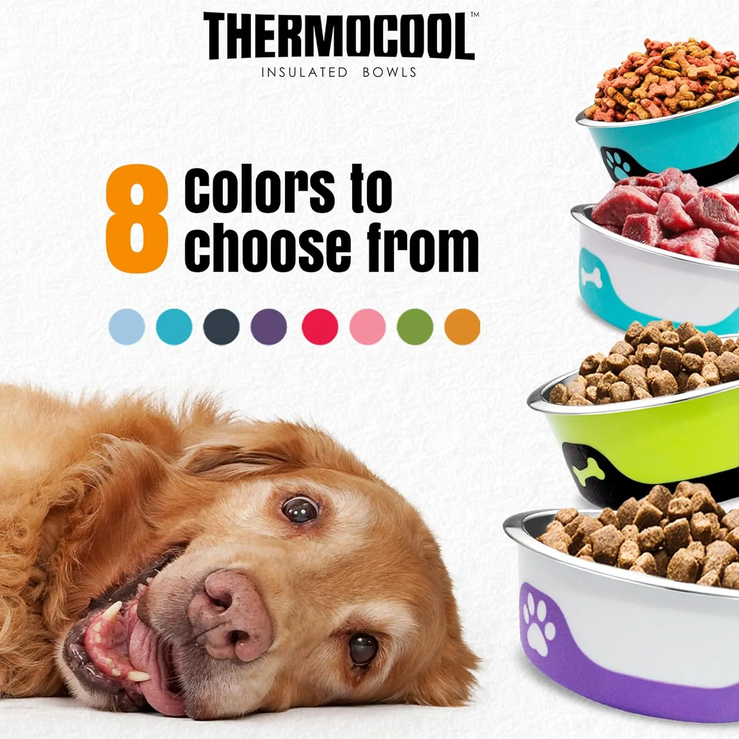 Thermocool Stainless Steel Dog Bowls, Non Slip, No Spill Insulated Dog Bowl, Keeps Food Warm & Water Cold for Dogs, Dishwasher Safe (Light Purple, Small 8 Oz)